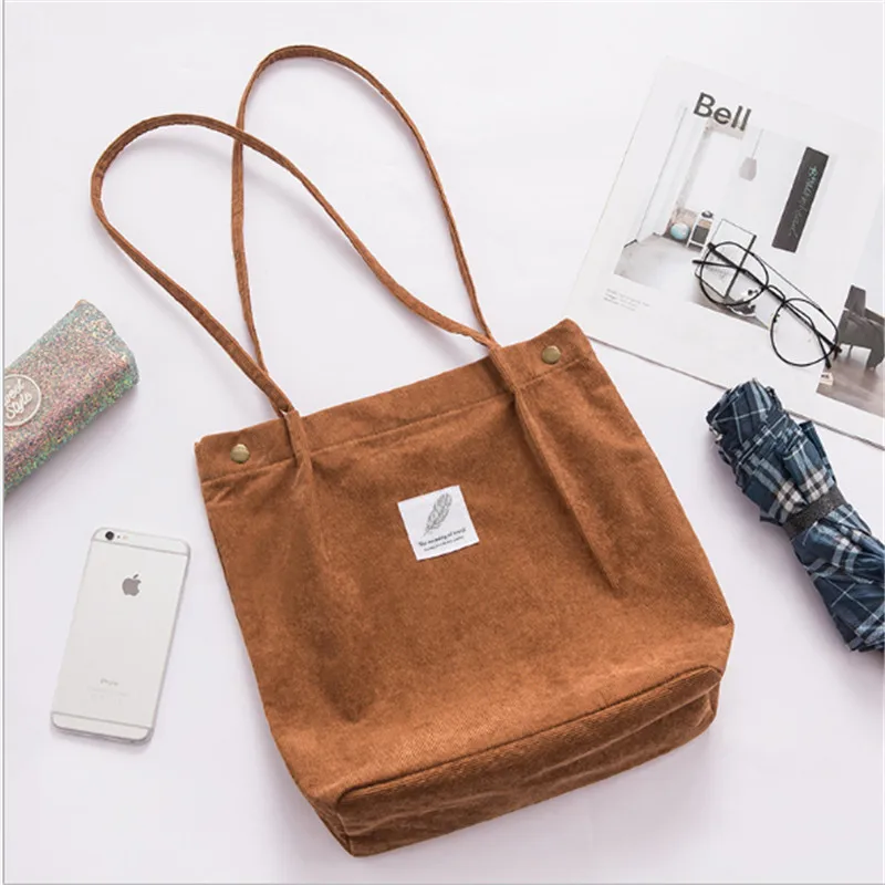 Женские модные повседневные школьные сумки для покупок, вельветовые, с магнитной кнопкой, на плечо, холщовые сумки-тоут, один размер для девочек - Color: Coffee