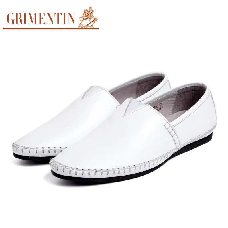 

GRIMENTIN brand summer casual men loafers genuine leather soft breathable white mens shoes