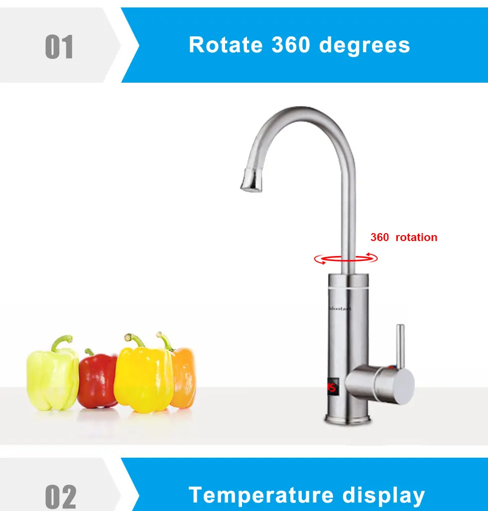 Kbxstart 3000 Вт кухонный водонагреватель кран с температурой Led шоу 220 В мгновенный Электрический нагреватель кран может вращение на 360 градусов