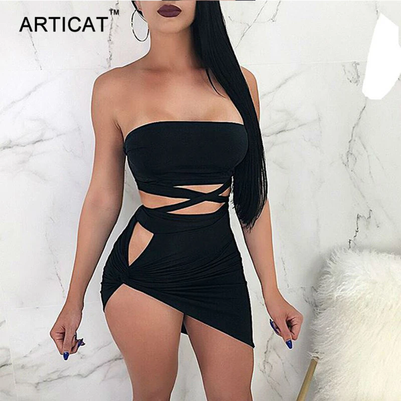 Articat Lace Up Bandage Bodycon Mini ...