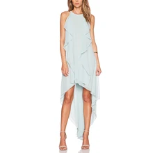 DOMODA Chiffon Summer Dress Women 2017 Solid Color High Low Asymmetrical Chic Dress Long Elegant Ruffles Female Dress Vestidos