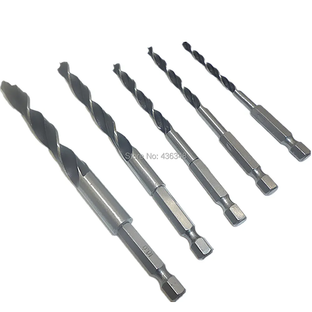 5pcs High Carbon Steel Drill Bit Quick Change 1/4" Hex Shank Wood Drill