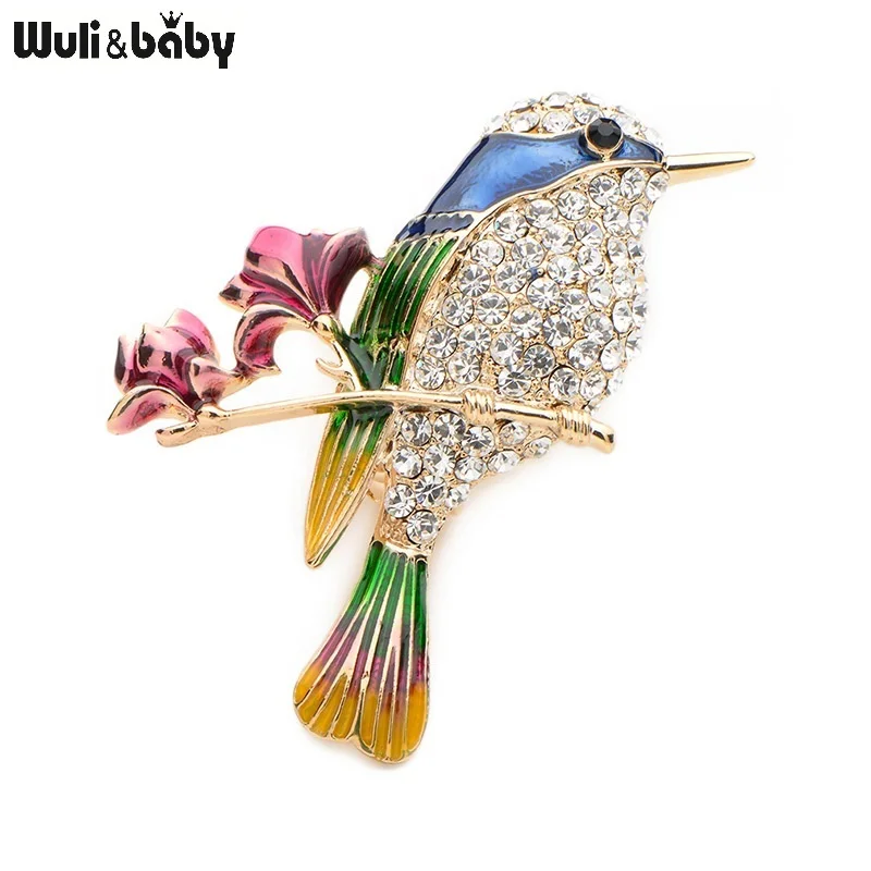Женская/мужская брошь в форме птицы Wuli&baby, эмалированная брошь из металлического сплава, инкрустированная стразами, подарок на свадьбу, брошь для вечеринки