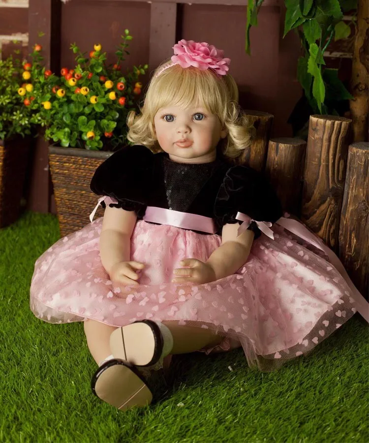 

22" Reborn Baby Doll Girl Newborn Lifelike Realistic Baby Doll Gifts Soft Vinyl Cute Girl In Pink Dress Baby Doll Birthday Gift