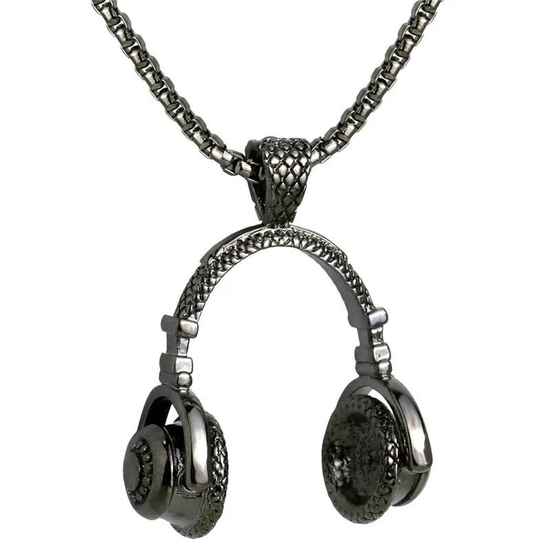 MDNEN Music Headphone Pendant Necklace Men Hip Hop Jewelry Stainless