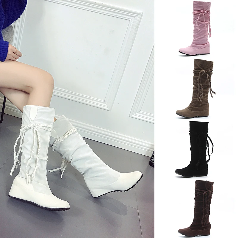 Boots Women Knee High Lace Up Boots Plus Size Autumn Shoes Cute Sock