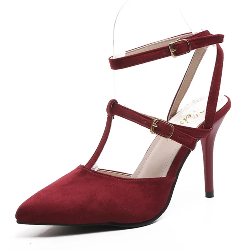 

Big code Clear Heels a word buckle tip fine with wine red sandals