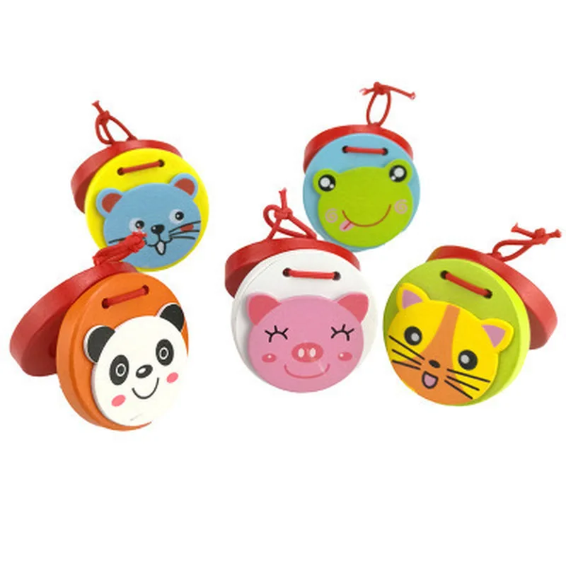

New Baby Wood Cartoon Animal Castanets Wooden Toy Color Perception of Music Instruments Children's Educational Toys