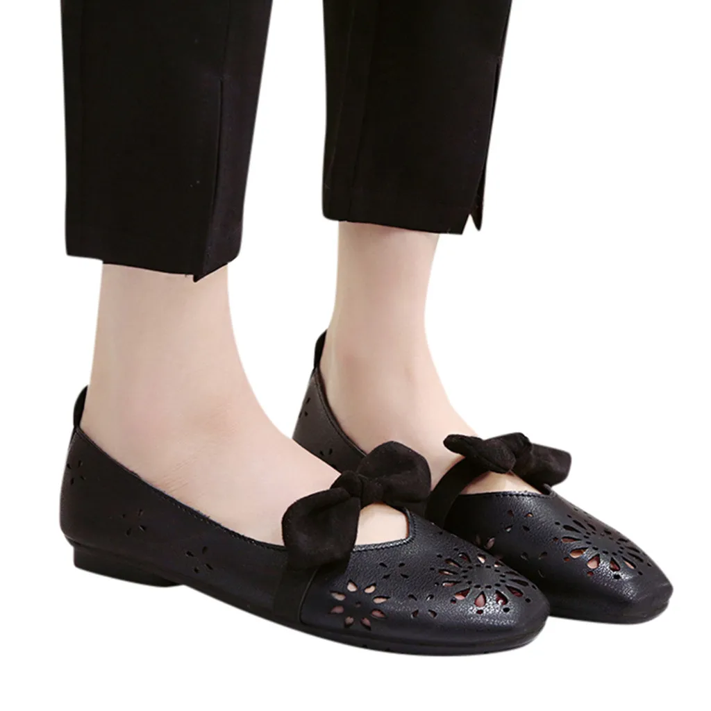

2019 women shoes casual rubber Flat Openwork Small Leather Shoes Square Head espadrilles Shallow Bow Casual Shoes#G4