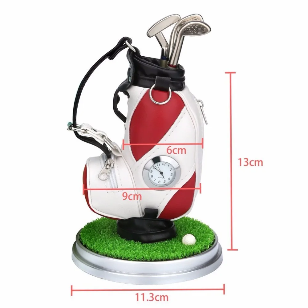 Caiton Mini Golf Bag Pen Holder With Lawn Base Clock And Three Golf Club Pens Decoration Gift Caiton Mini Golf Bag Pen Holder With Lawn Base Clock And Three Golf Club Pens Decoration Gift