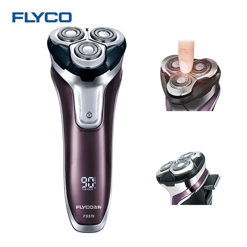 Flyco 3D плавающая головка Перезаряжаемые Портативный тела моющиеся электробритва светодио дный свет быстрая зарядка Triple Blade barbeador FS376 - изображение