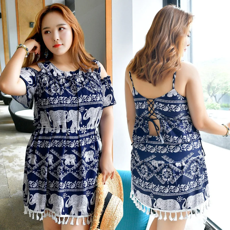 

New arrival plus size swimsuit bikini set animal print beachwear dress swimwear women short sunproof cover up 3XL-6XL monokini