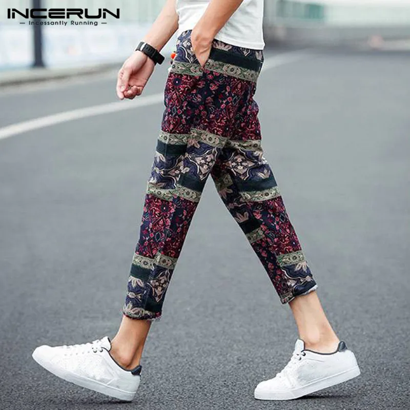 INCERUN 2019 Винтаж принт повседневные штаны для мужчин Drawstring Joggers этнический стиль брюки для мужчин Хлопок Уличная Фитнес хип-хоп брюки