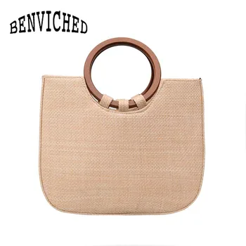 

BENVICHED Women Handbag Summer Beach Bag Rattan Handmade Knitted Straw Large Capacity Totes Women Shoulder Bag Bohemia B045