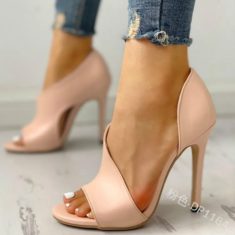 

2019 Summer New Solid Color Stitching Fish Mouth Cover High Heel Sandals Plus Size Sandals Zapatos De Mujer