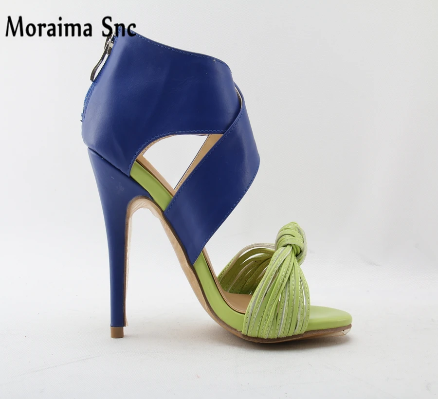 Moraima Snc Newly Arrival sexy women sandals open toe knot Decoration Ankle cross-tied mixed colors thin high heel party shoes Women's Shoes