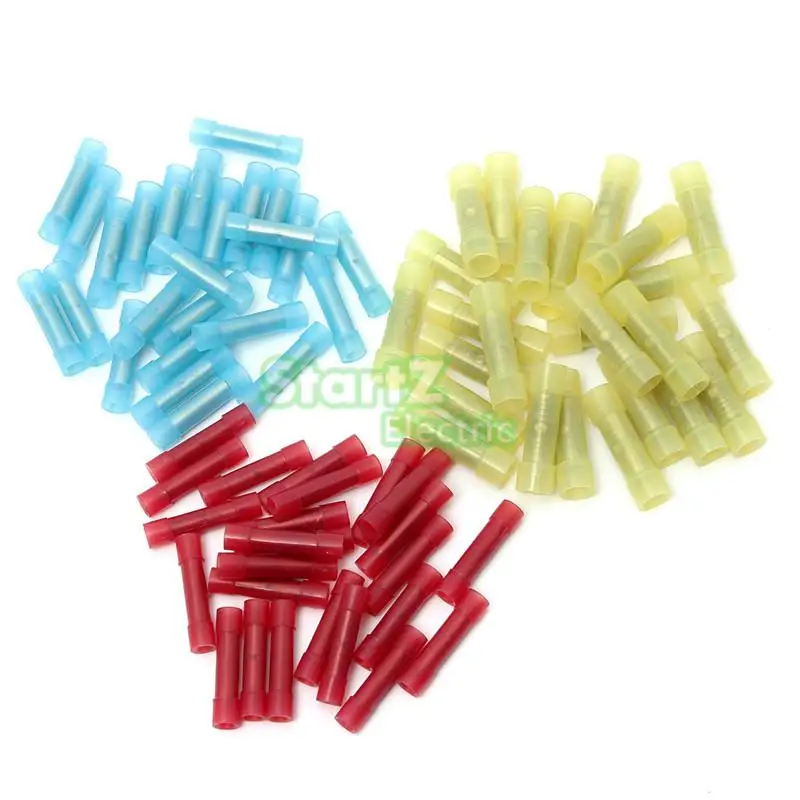 

100Pcs Wire Butt Connectors Yellow/Blue/Red Nylon Car Audio Crimp Terminals
