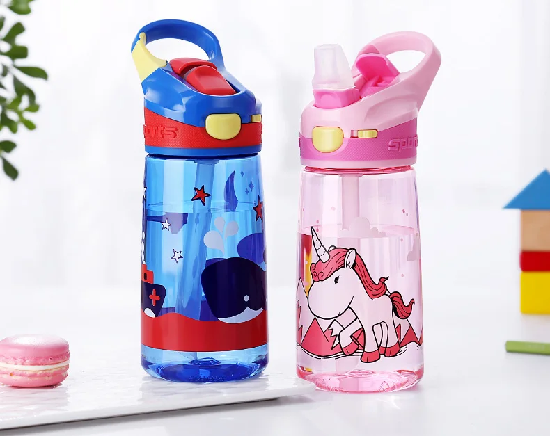 Enfant 450ml kids Water Bottle Portable Tritian Material BPA Free Safe With Duck Straw Kids Water Bottle With Lock Cartoon Cup