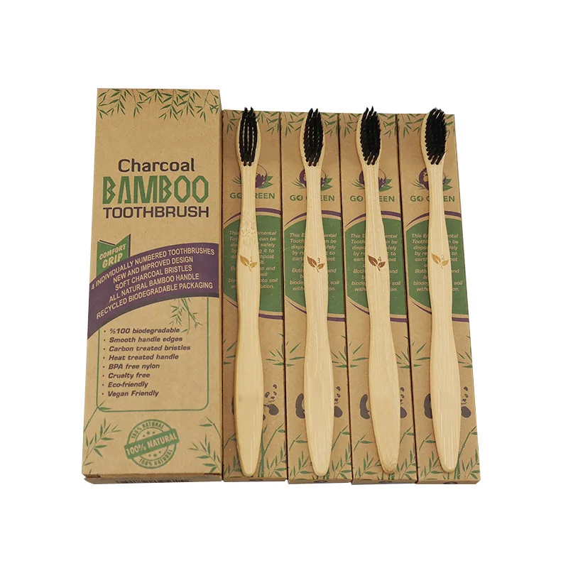 Биоразлагаемая красочная бамбуковая зубная щетка, оптовая продажа из натурального бамбука, радужная деревянная жесткая зубная щетка
