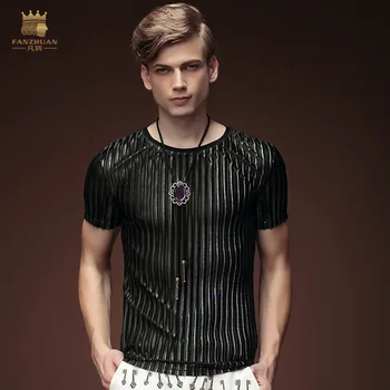 

Fanzhuan Free Shipping New Korean Summer men's male fashion casual short sleeved 2018 personality black T-shirt shirt 15613 slim