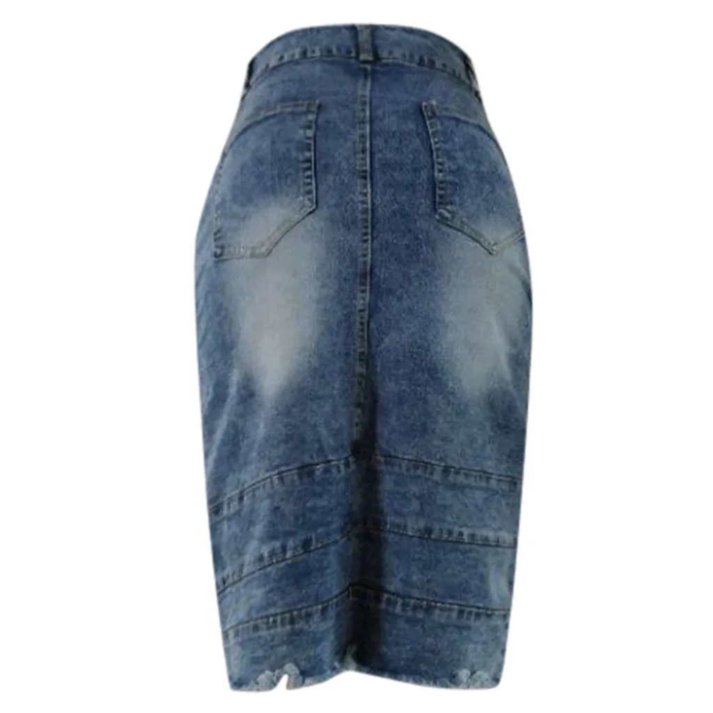 Womail/летние женские джинсовые юбки с высокой талией, рваные облегающие джинсовые юбки, юбки до колена, сексуальные высокие юбки с разрезом, большие размеры