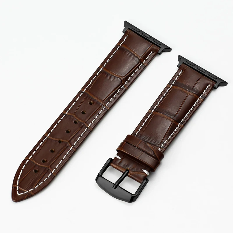 Carouse Watch Accessories Calf Genuine Leather Strap For Apple Watch Band 42mm 38mm Series 4/3/2/1 iWatch 44mm 40mm Watchband - Цвет ремешка: Black-Brown-A