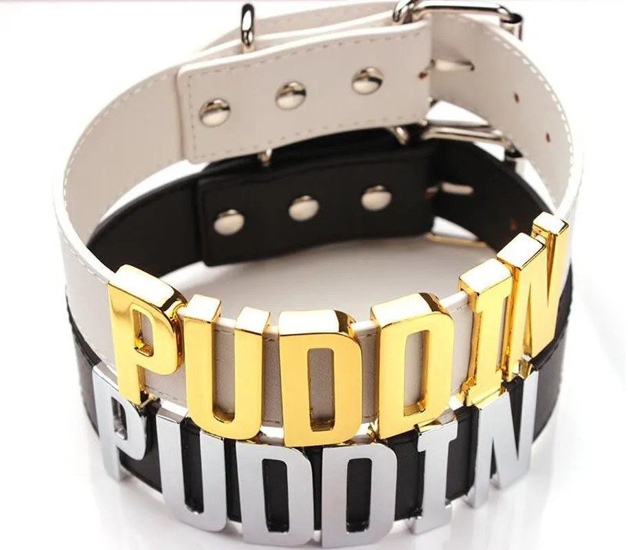 

HOT Harley Quinn PUDDIN Choker Suicide Squad Collar Necklace Halloween Cosplay Choker Pop Culture Letter Necklace Two Color