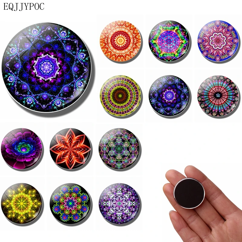 Flower Fridge Magnet Mandala Art Refrigerator Magnets Glass Cabochon Sticker Message Board Creative Home Decor | Дом и сад