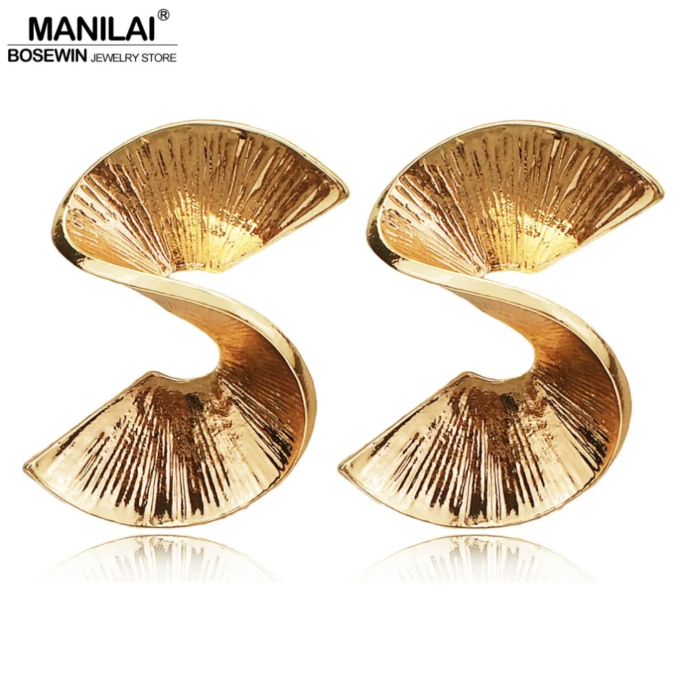 

MANILAI Trendy Big Spiral Alloy Statement Stud Earrings Punk Jewelry Women Vintage Earrings Golden Silver Colors Brincos 2018