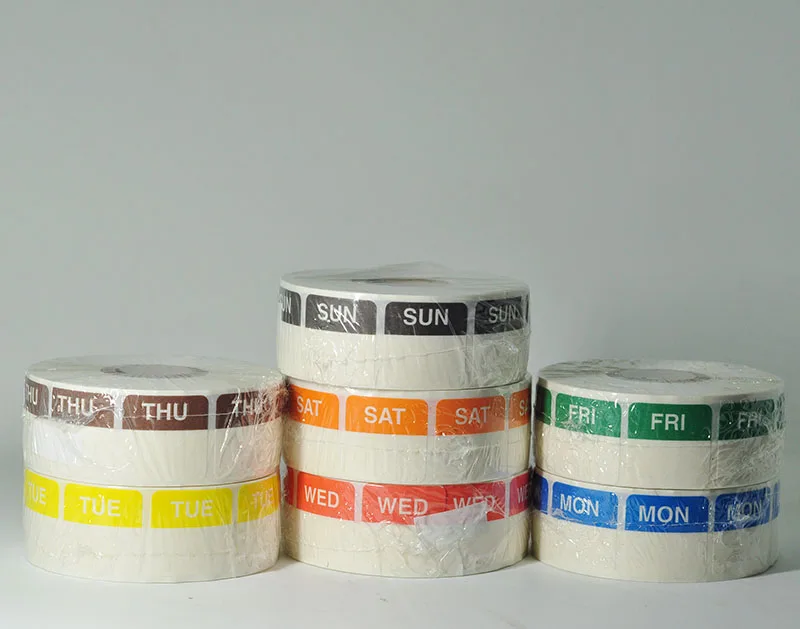 

1"X1" Dissolvable Food Day of the Week Rotation Labels, Safety Food storage Water Soluble Stickers 1000 /roll