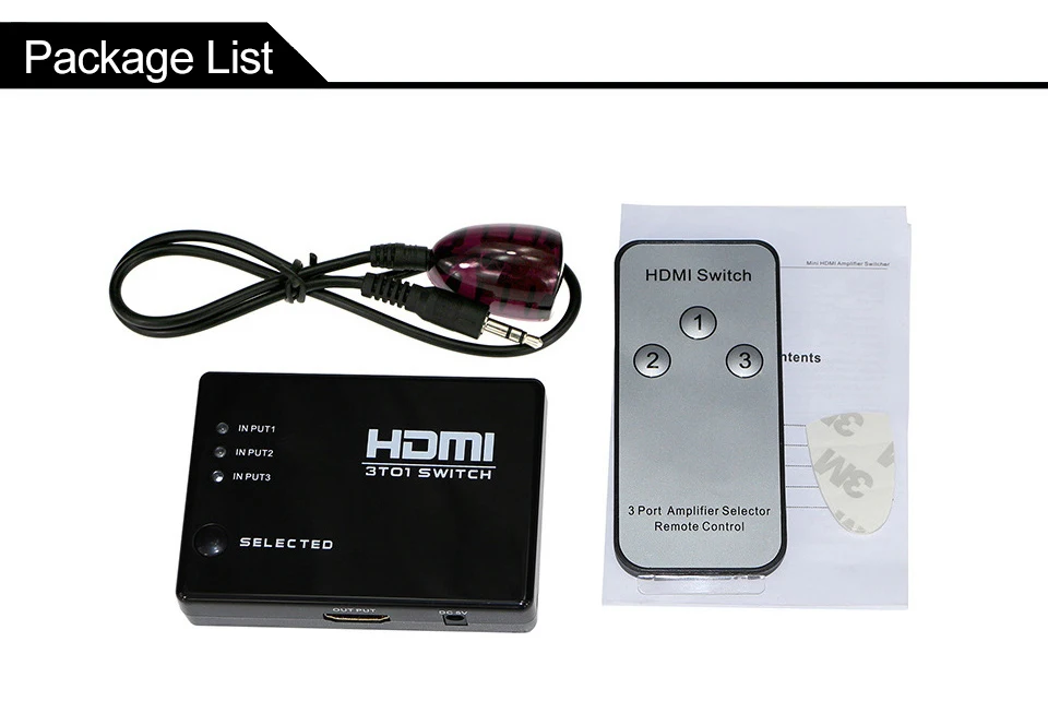 HDMI Splitter Black Plastic Automatically Switcher Hub & IR Remote 1080p 3 In 1 Out 3 PORT HDMI Switch Selector For HDTV For PS3 (14)