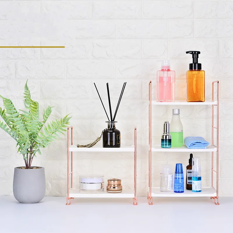

2/3 layers Storage Shelf Nordic style Rose Gold Iron Art Storage Rack desktop Document Sundries Organizer Shelf Home Organizer