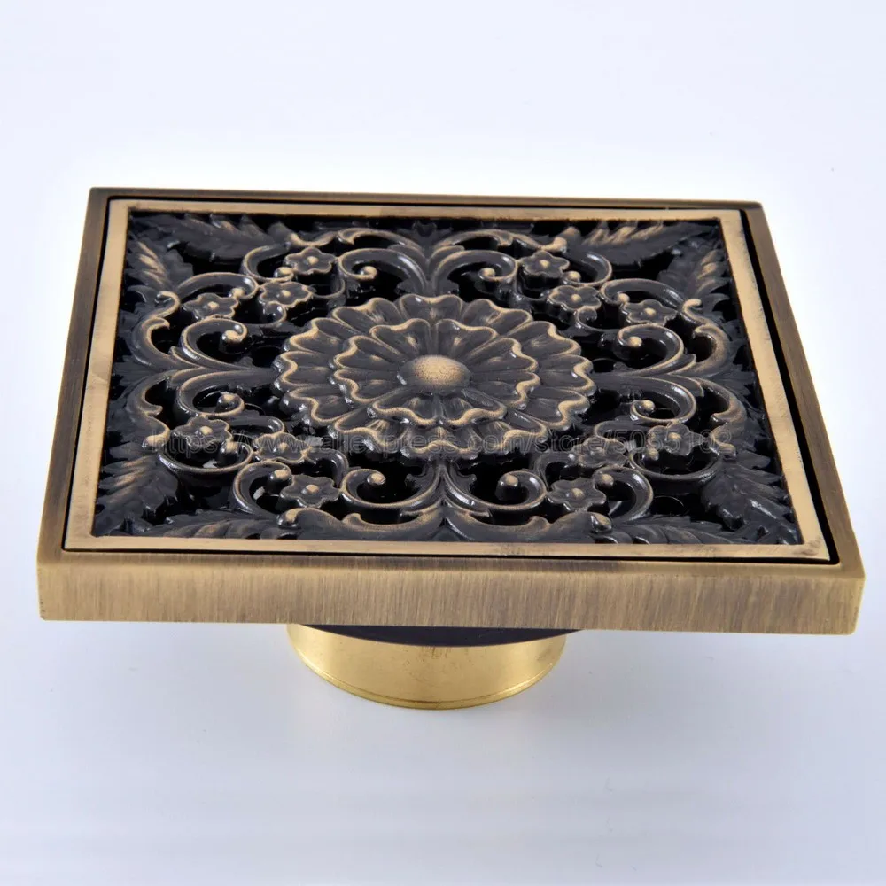 Antique Brass Shower Floor Drain Bathroom Toilet Floor Drain10*10cm Water Anti-Odor Wire Strainer Drain zhr074