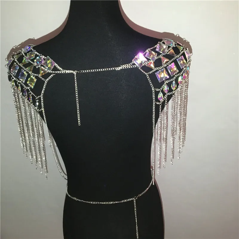 AKYZO Crazy crystal sequin женские комплекты из 2 предметов забавные праздничные наряды ручной работы в стиле пэчворк с металлической кисточкой и цепочкой Женский комплект