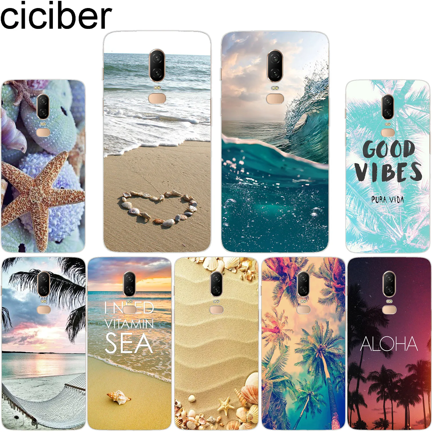 

ciciber For Oneplus 6 6T 5 5T Soft Silicone Phone Cases For 1+ 6 1+5 T Cover Transparent TPU Fundas Coque Summer Sunny Sea Beach