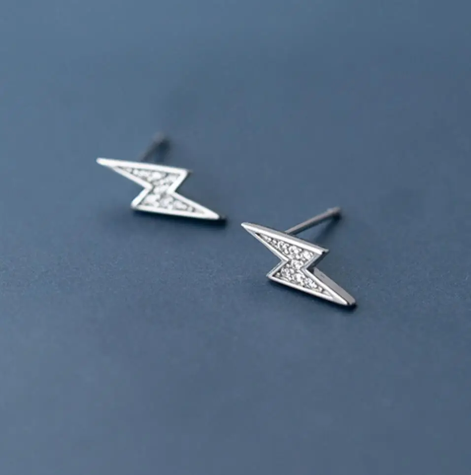 

925 Sterling Silver CZ Lightning Post Stud Earrings Jewelry A1386