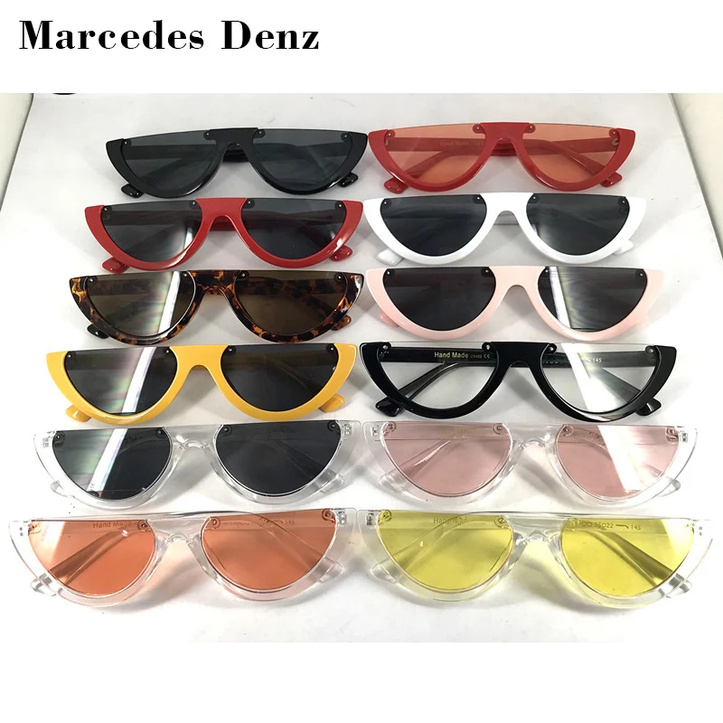 2018 Unique Half Frame Women Cat Eye Sunglasses Brand Designer Fashion Ladies Pink Tint/Clear Lens Shades