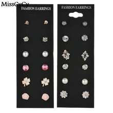 MissCyCy 6 пар/лот смешанные мульти серьги-гвоздики Стразы молния Бант Цветок серьги для женщин винтажные ювелирные изделия