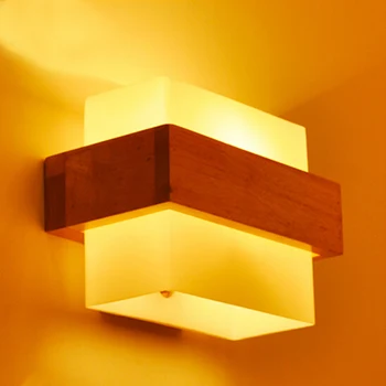 

Japanese Style Study Wall Lights Bedroom Modern Glass Solid Wood Bedside Light Coffee Shop Corridor Lights Free Shipping