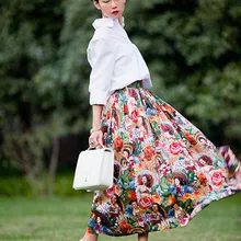 35-Женские винтажные 50 s Вдохновленный castus Гавайи Принт с изображением девочки Макси качели юбка Большие размеры Saia рокабилли Pinup Faldas хлопок Jupe