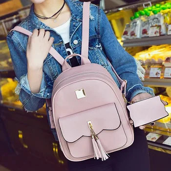 

HOT backpacks teenage leather tassel Lovely feminine backpack women vintage Girl Fashion