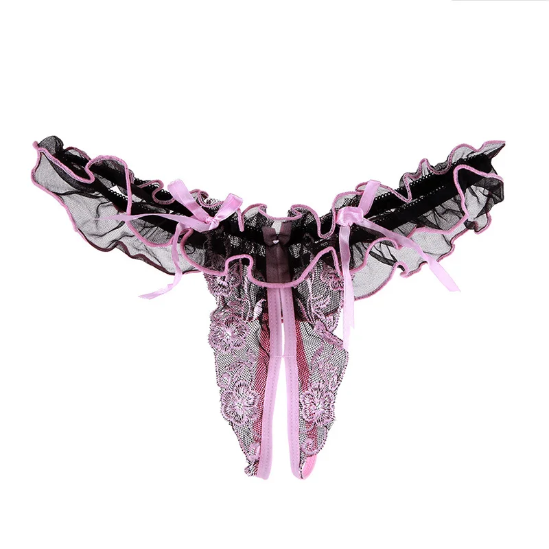 Newly Women Sexy Underwear Flower Embroidery T-back Thong Open Crotch Underpants Lacy Panties G-string m99 | Женская одежда