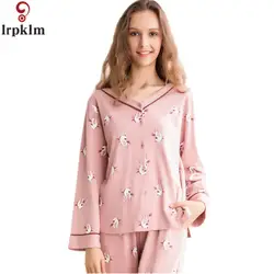 Длинные рукава хлопковые пижамы комплекты осень пижамы для девочек пижама Mujer леди Повседневное 2 шт. мягкая Домашняя одежда дома подарок