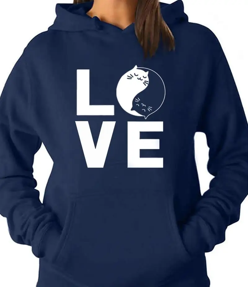 Women Sweatshirts Autumn Love Cats Printed Long Sleeve Loose Pullovers Hoodies 2019 New Design Casual Fashion Hooded Femme