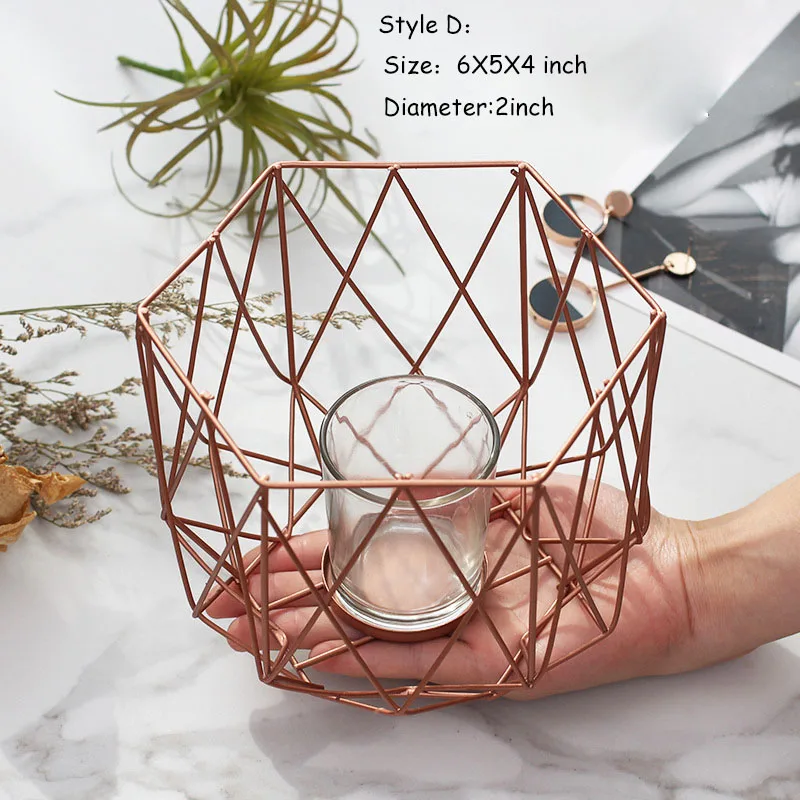 L142-KAYIYO Rose Gold Metal Candle Holders Dinner Table Desk Props Furniture Romantic Candlestick Geometric lines Iron Art Creative Decorations (5)