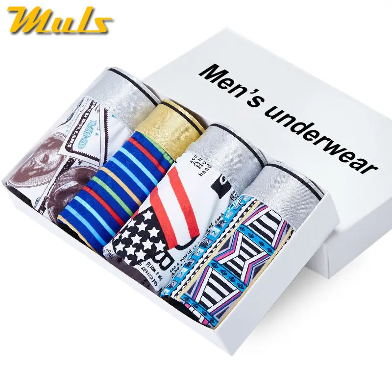 

4PCS/Lot Mens underwear ice breathable male boxers short print Mens bodysuit under pant Nylon Spandex Fit Size L-2XL Muls Brand