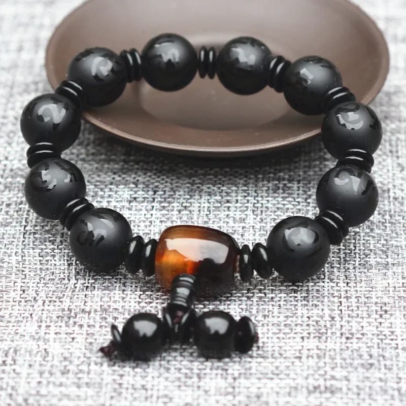 

Natural Chalcedony Jades Stone Bracelets Six-word Rumors Round Beads Bangles Gift for Men Fashion Jades Stone Jewerly