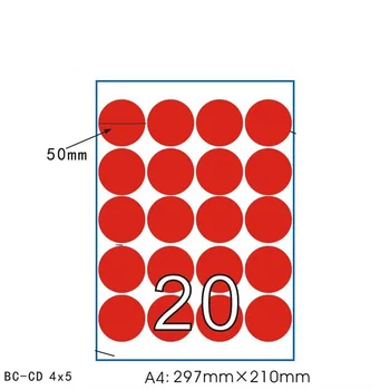 

50sheet 20mm Red Round sticker red A4 sheet sticker Labels Sticky Self Adhesive Stickers for Inkjet / Laser Printer