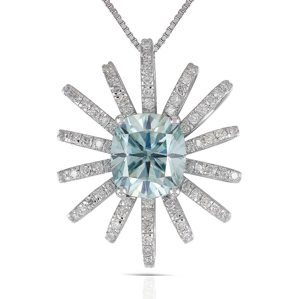 

Transgems Platinum Plated Silver 3.52CTW 8X9mm Cushion Cut Moissanite Pendant Necklace with Accents for Women