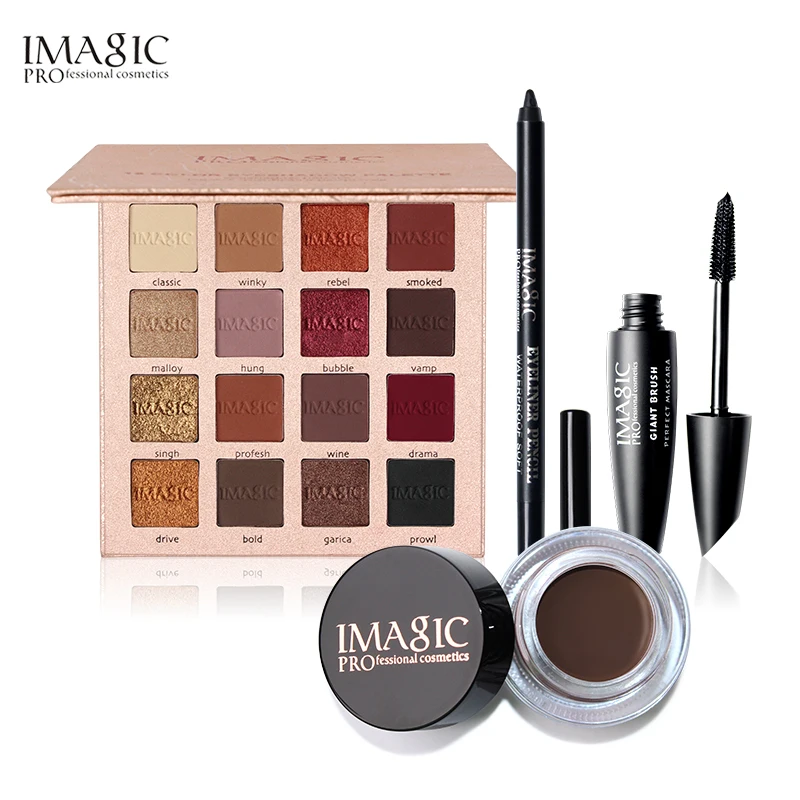 

IMAGIC Shimmer Matte Eyeshadow Black Colors Eyeliner Pen Mascara and Eyebrow Cream 4pcs/set